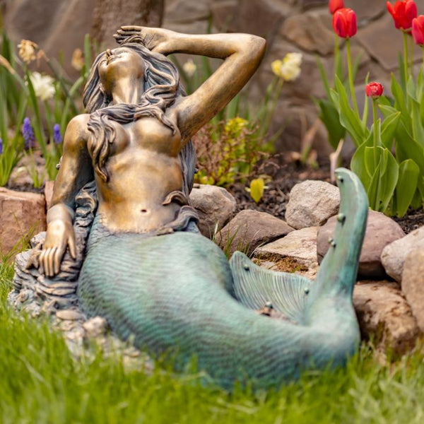 Metal Mermaid Garden Statue Figurines | Ocean Beach Theme Decor