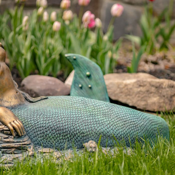 Metal Mermaid Garden Statue Figurines | Ocean Beach Theme Decor
