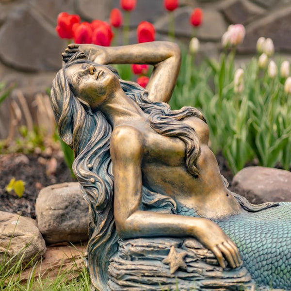 Metal Mermaid Garden Statue Figurines | Ocean Beach Theme Decor