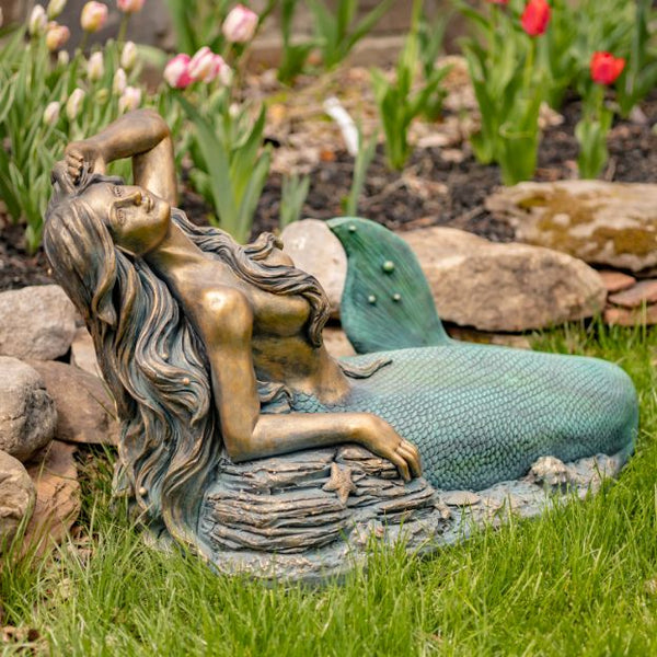 Metal Mermaid Garden Statue Figurines | Ocean Beach Theme Decor