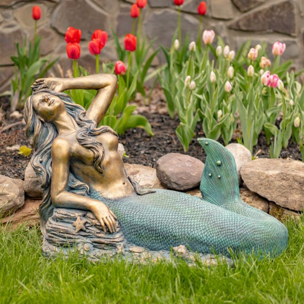 Metal Mermaid Garden Statue Figurines | Ocean Beach Theme Decor