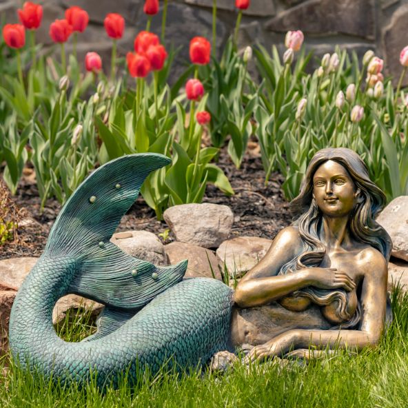 Metal Mermaid Garden Statue Figurines | Ocean Beach Theme Decor
