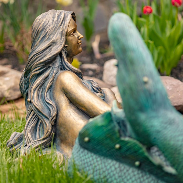 Metal Mermaid Garden Statue Figurines | Ocean Beach Theme Decor