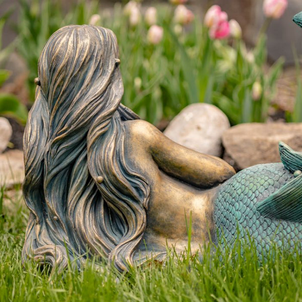 Metal Mermaid Garden Statue Figurines | Ocean Beach Theme Decor