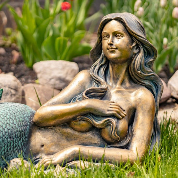 Metal Mermaid Garden Statue Figurines | Ocean Beach Theme Decor