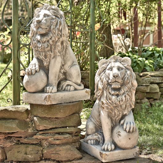 Set of 2 Lion Sentry Door Guard Statues