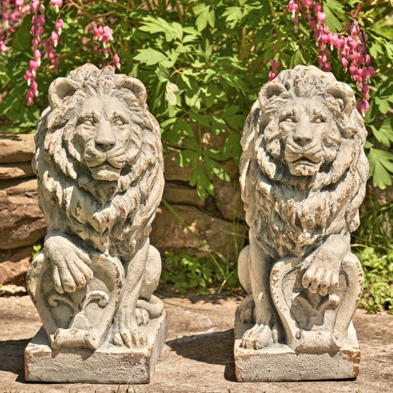 Set of 2 Lion Sentry Door Guard Statues