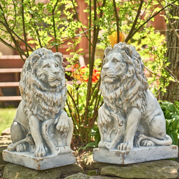 Set of 2 Lion Sentry Door Guard Statues
