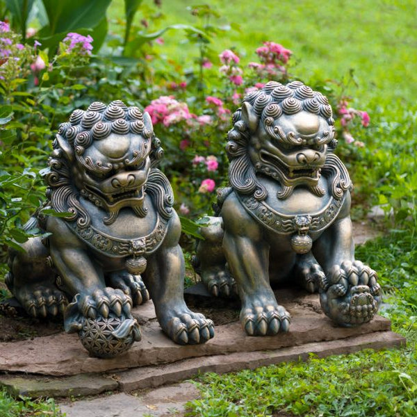 Set of 2 Lion Sentry Door Guard Statues