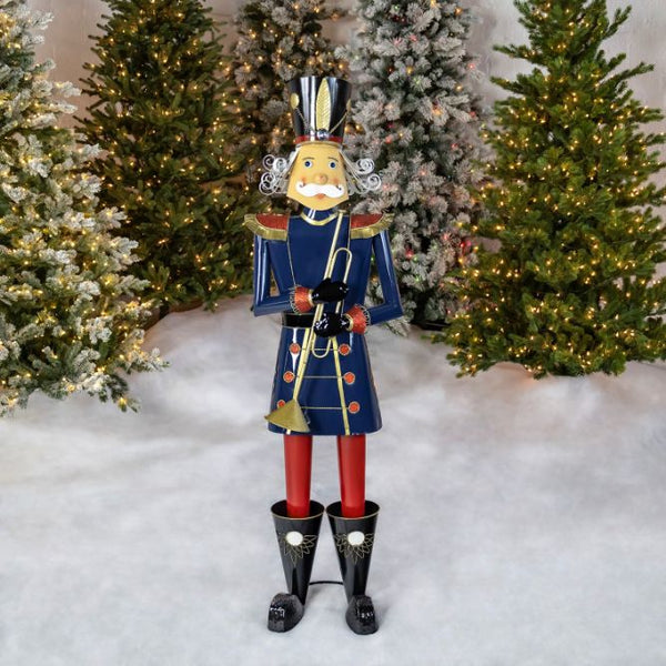 Christmas Nutcracker Holding Drum Trumpet Metal Porch Patio Xmas Decor