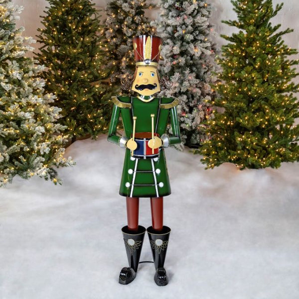 Christmas Nutcracker Holding Drum Trumpet Metal Porch Patio Xmas Decor