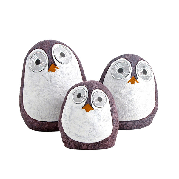 Set of 3 Solar "Rock" Penguins with Light Up Eyes