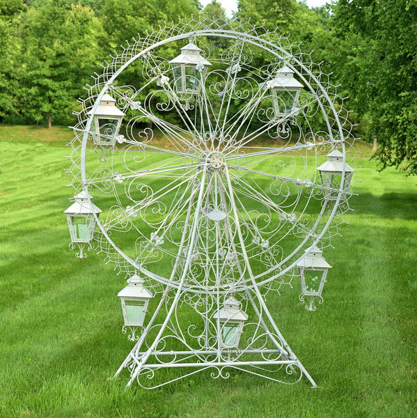 Large Iron Ferris Wheel "Atlantic" with 8 Hanging Lanterns in White