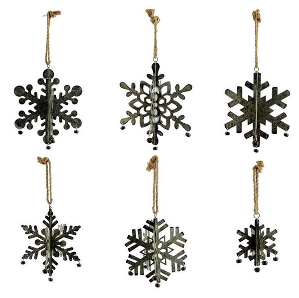 Set of 6 Hanging Galvanized Stars, Snowflakes, Christmas Bells
