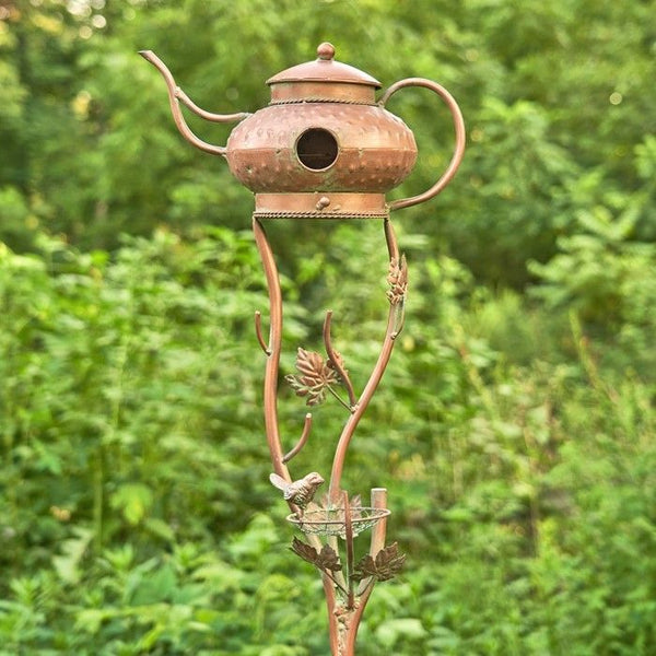 Antique Copper Teapot Kettle Watering Can Birdhouse Garden Stakes | 5 Designs!