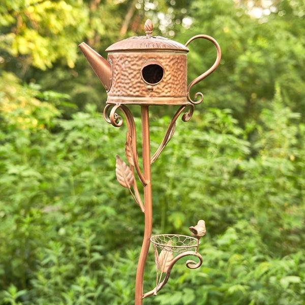 Antique Copper Teapot Kettle Watering Can Birdhouse Garden Stakes | 5 Designs!