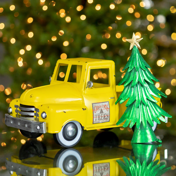 Retro Iron Christmas Old Style Truck with Tree | 6 Color Choices