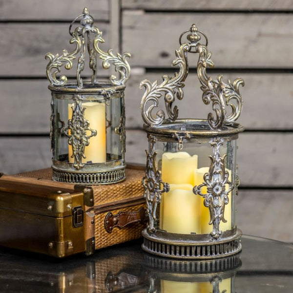 Candle Holder Lanterns Detailed Ornate Iron | Gold Silver White