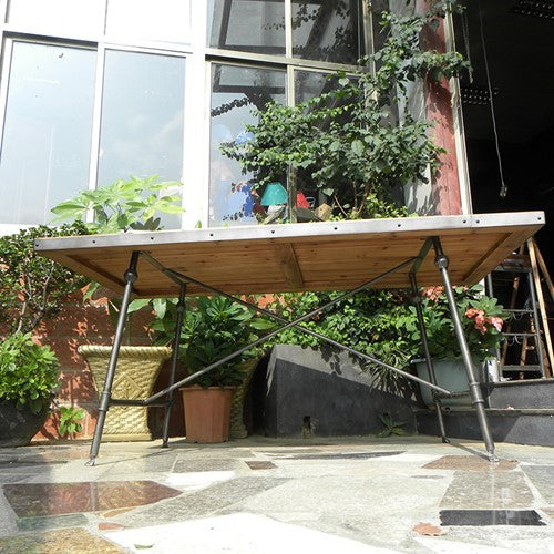 Classic Wooden Top Iron Table with Metal Trim Reclaimed Wood