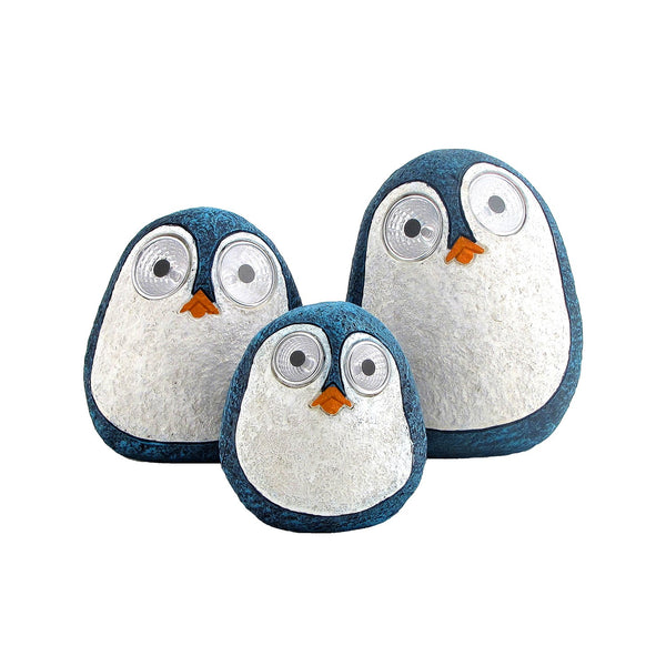 Set of 3 Solar "Rock" Penguins with Light Up Eyes