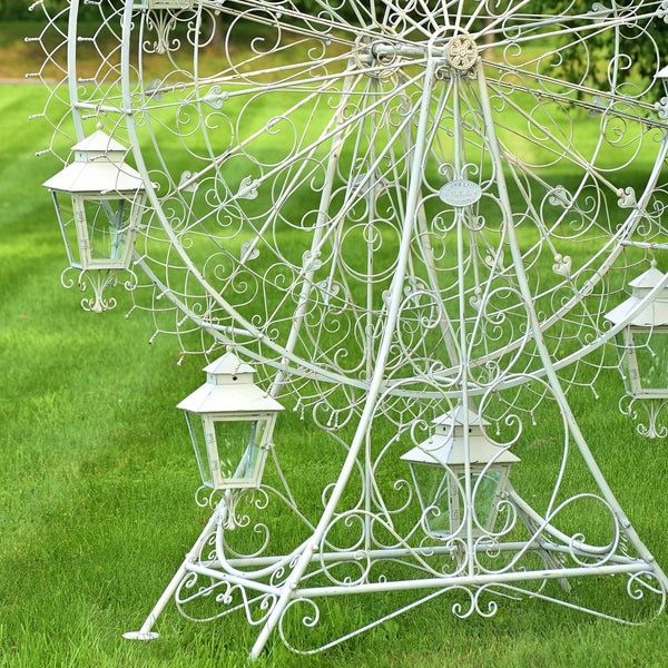 Large Iron Ferris Wheel "Atlantic" with 8 Hanging Lanterns in White