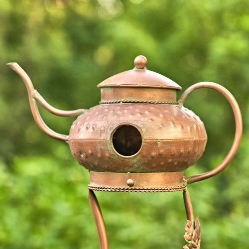 Antique Copper Teapot Kettle Watering Can Birdhouse Garden Stakes | 5 Designs!