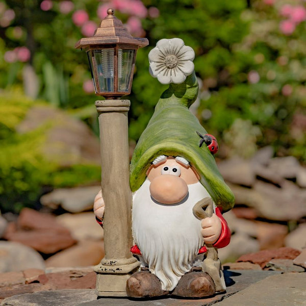 Welcome Garden Gnomes with Solar Lantern Light Posts | Set of 2