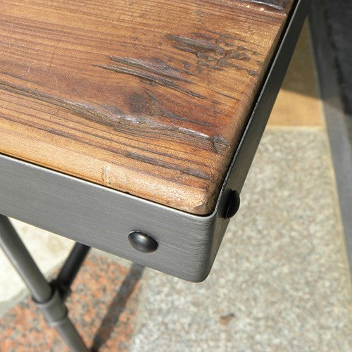Classic Wooden Top Iron Table with Metal Trim Reclaimed Wood
