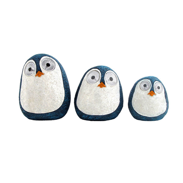 Set of 3 Solar "Rock" Penguins with Light Up Eyes