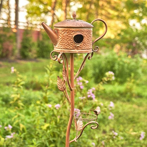 Antique Copper Teapot Kettle Watering Can Birdhouse Garden Stakes | 5 Designs!