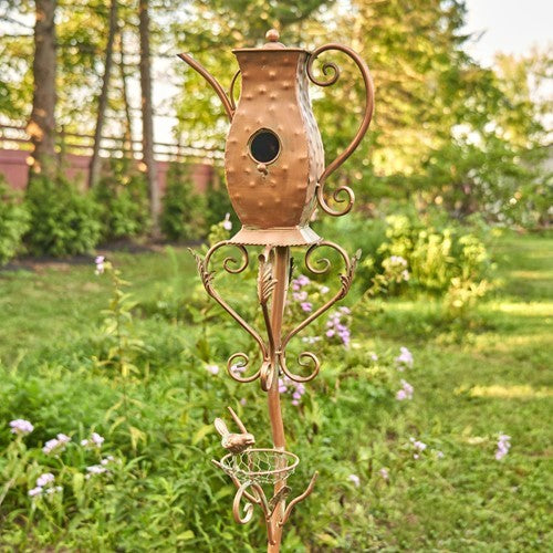 Antique Copper Teapot Kettle Watering Can Birdhouse Garden Stakes | 5 Designs!