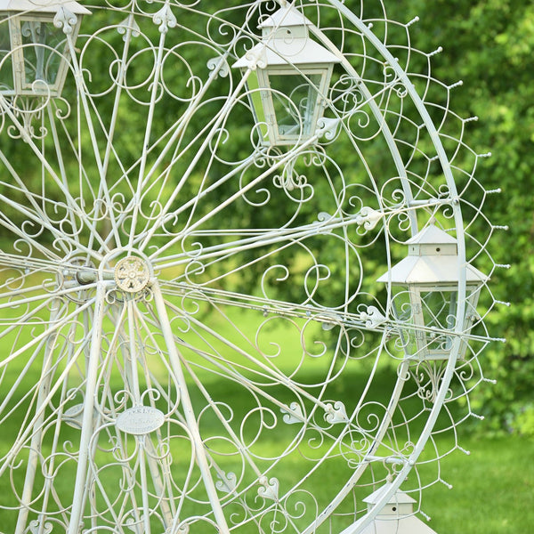 Large Iron Ferris Wheel "Atlantic" with 8 Hanging Lanterns in White