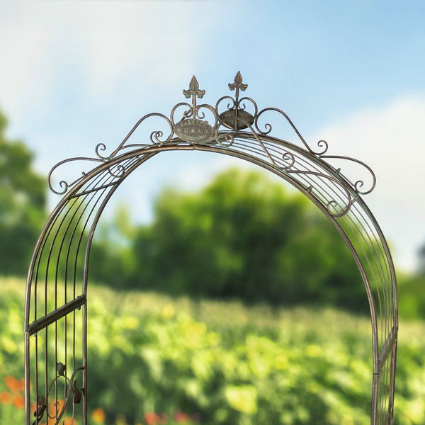Garden Gate Arch with Side Plant Stands Iron Metal | Vineyard Yard Entrance