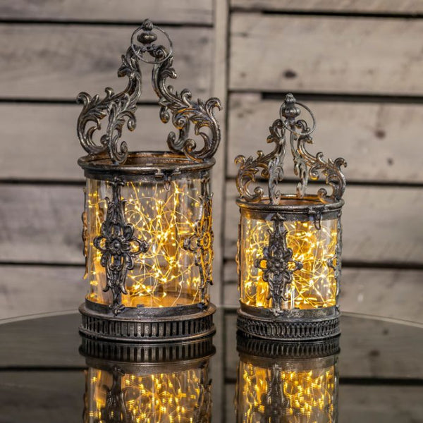 Candle Holder Lanterns Detailed Ornate Iron | Gold Silver White