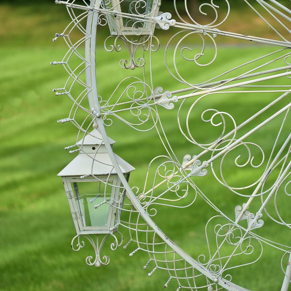 Large Iron Ferris Wheel "Atlantic" with 8 Hanging Lanterns in White