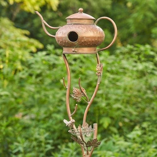 Antique Copper Teapot Kettle Watering Can Birdhouse Garden Stakes | 5 Designs!