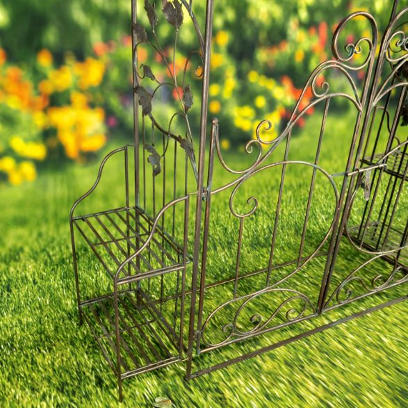 Garden Gate Arch with Side Plant Stands Iron Metal | Vineyard Yard Entrance