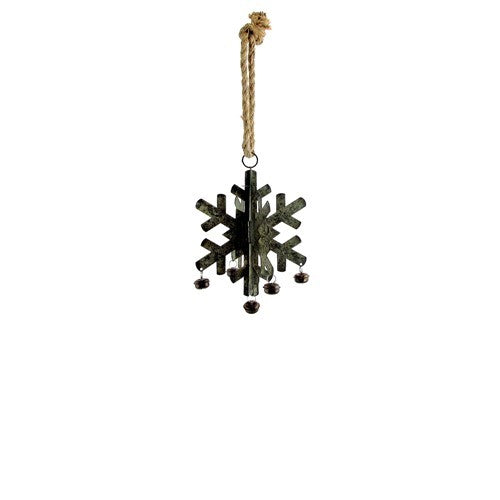 Set of 6 Hanging Galvanized Stars, Snowflakes, Christmas Bells