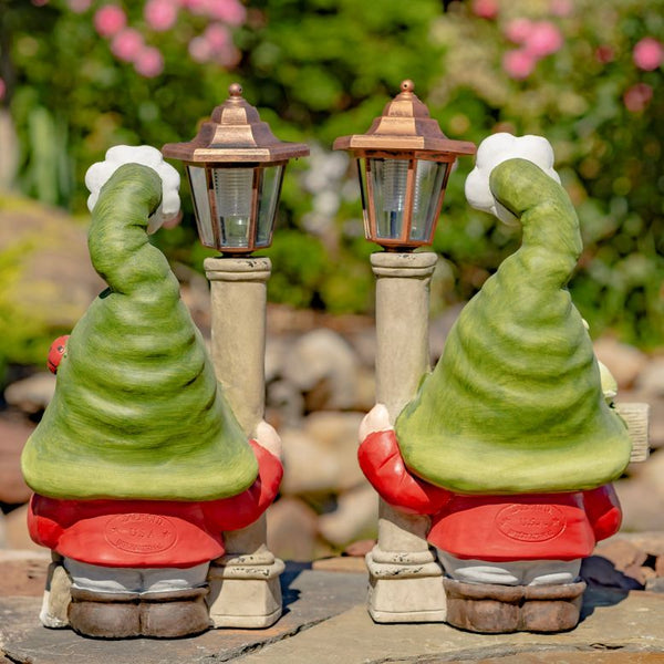 Welcome Garden Gnomes with Solar Lantern Light Posts | Set of 2