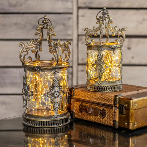 Candle Holder Lanterns Detailed Ornate Iron | Gold Silver White